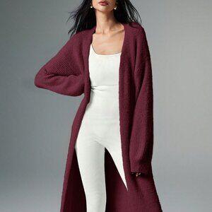 Burgundy Casual Women's Long Sleeve Open Front Knit Cardigan